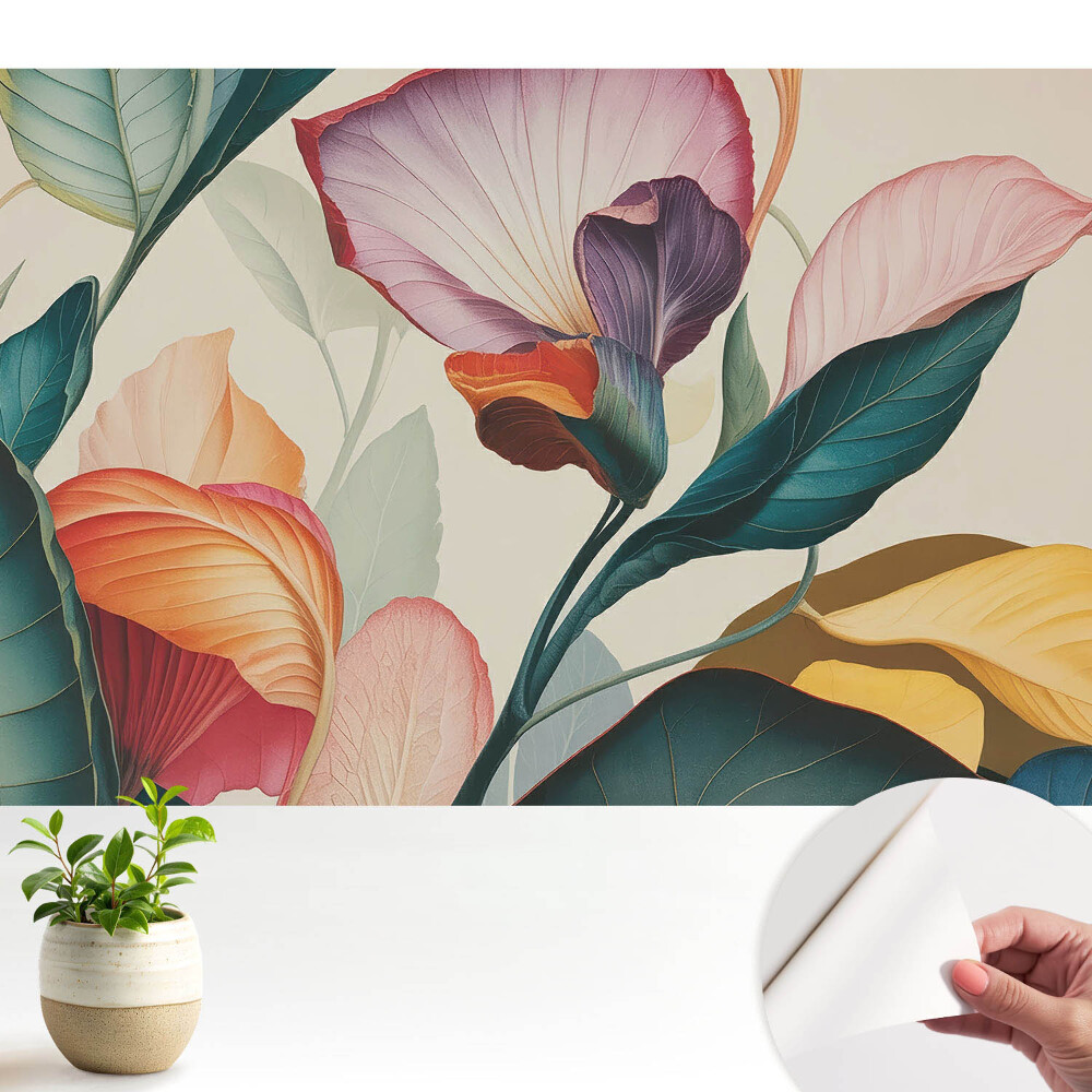 Luxusná tapeta Farebná kvetinová kompozícia z listov a kvetov