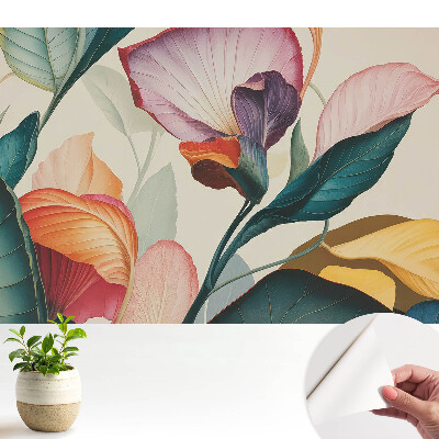 Luxusná tapeta s farebnou kvetinovou kompozíciou listov a kvetov