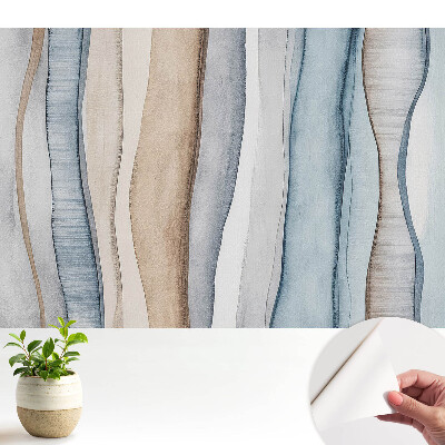 Tapeta do obývačky Vertikálne vlny modrých a béžových pruhov