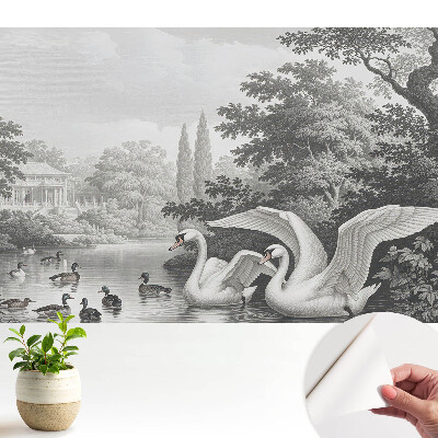 Luxusná tapeta s motívom jazera a labutí a kačiek v klasickom štýle