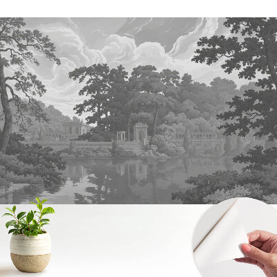 Luxusná tapeta s motívom klasickej krajiny s jazerom a stromami