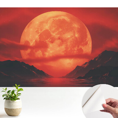 Tapeta na stenu s motívom mesiaca nad horami v intenzívnych farbách