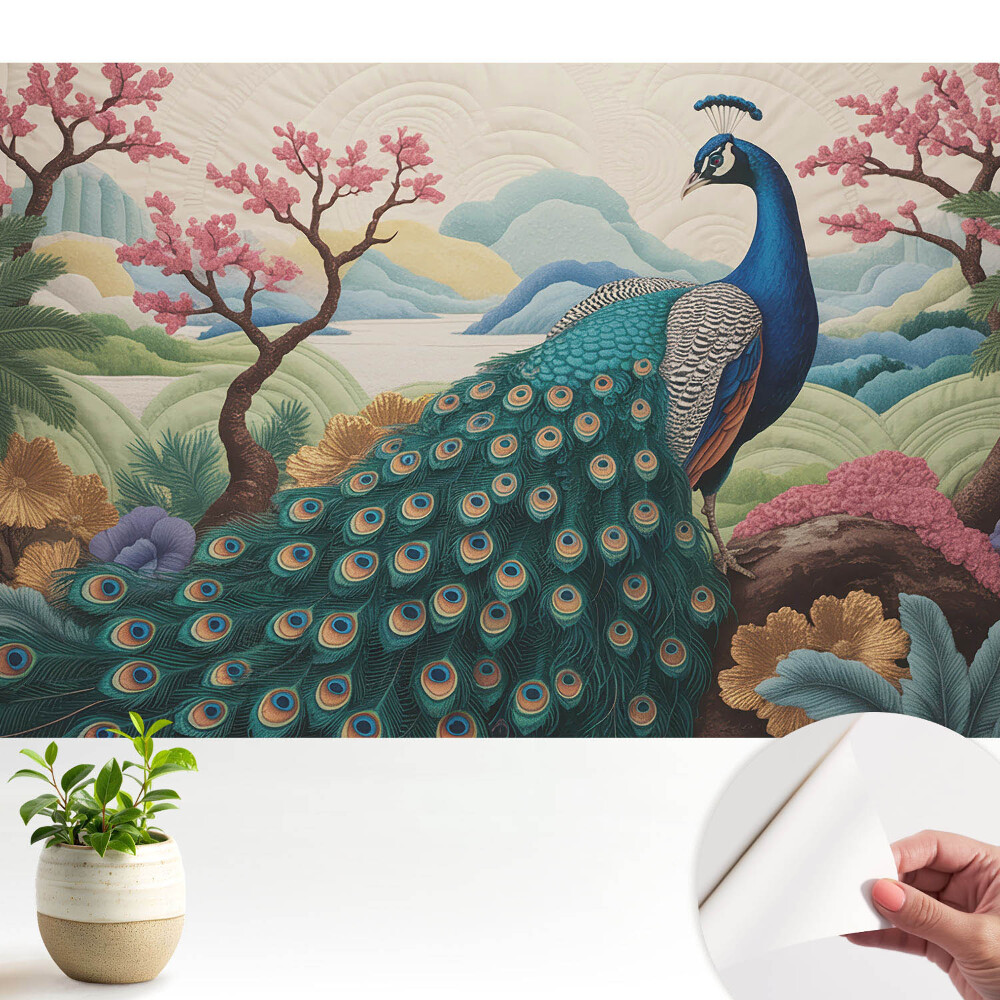 Tapeta Exotický páv v pastelovej krajine