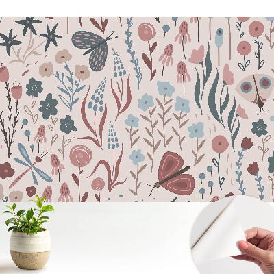 Tapety na stenu samolepiace Moderné kvety a motýle