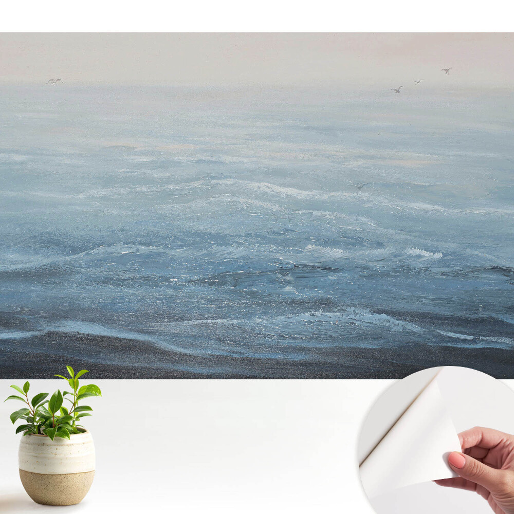 Luxusná tapeta Modré vlny a vtáky