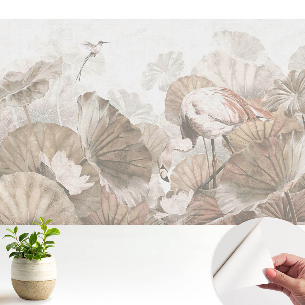 Tapety na stenu samolepiace Plameniak medzi listami