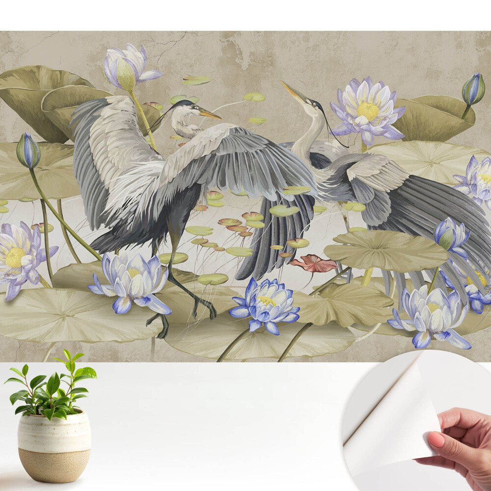 Tapeta Žeriavy okolo leknín v klasickom štýle