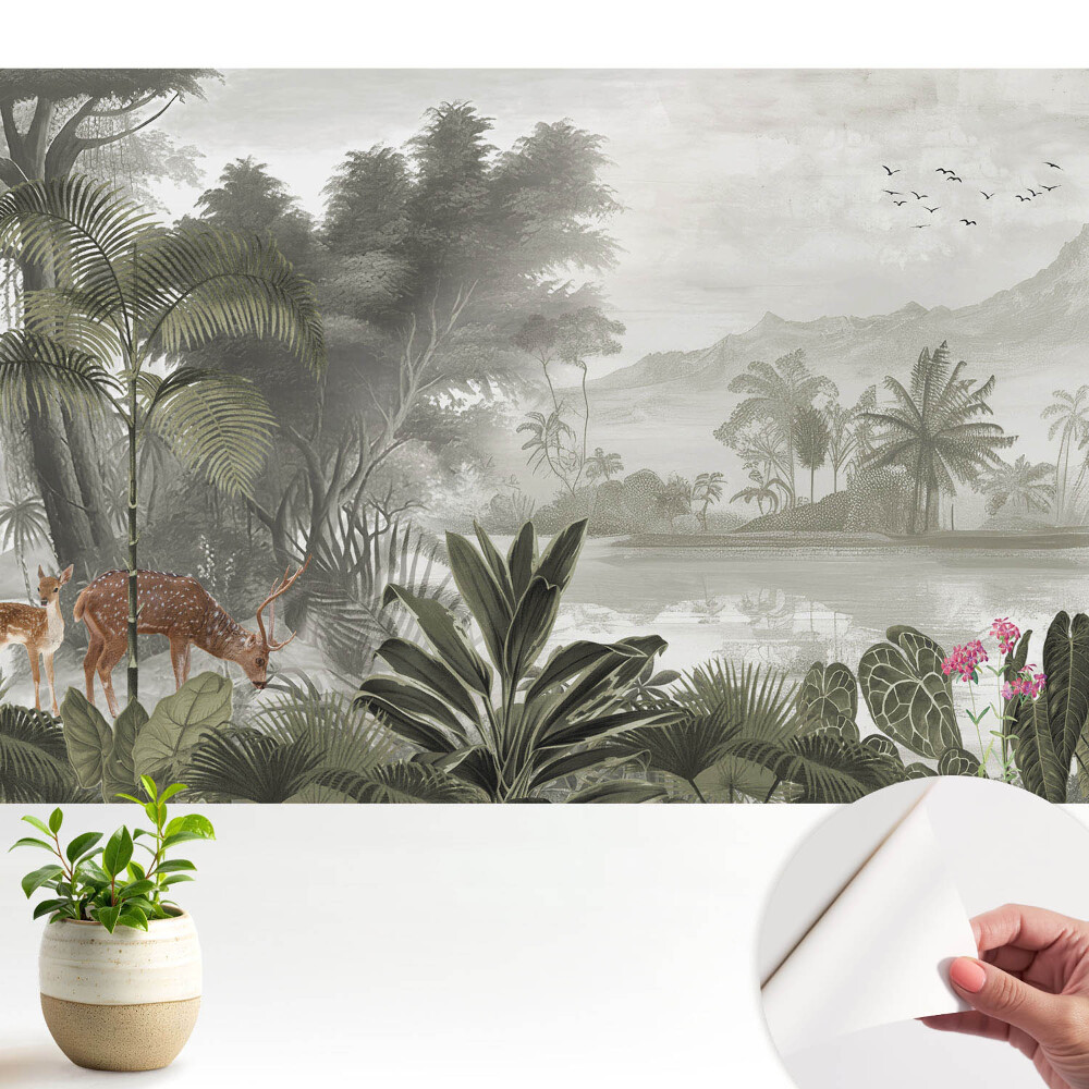 Tapeta do obývačky Exotická lesná krajina s jeleňmi