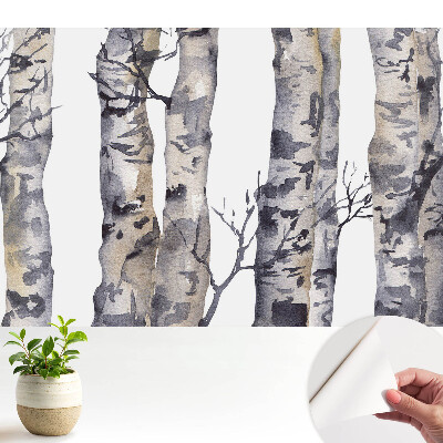 Luxusná tapeta so vzorom sivých osikových kmeňov v akvarelovom prevedení