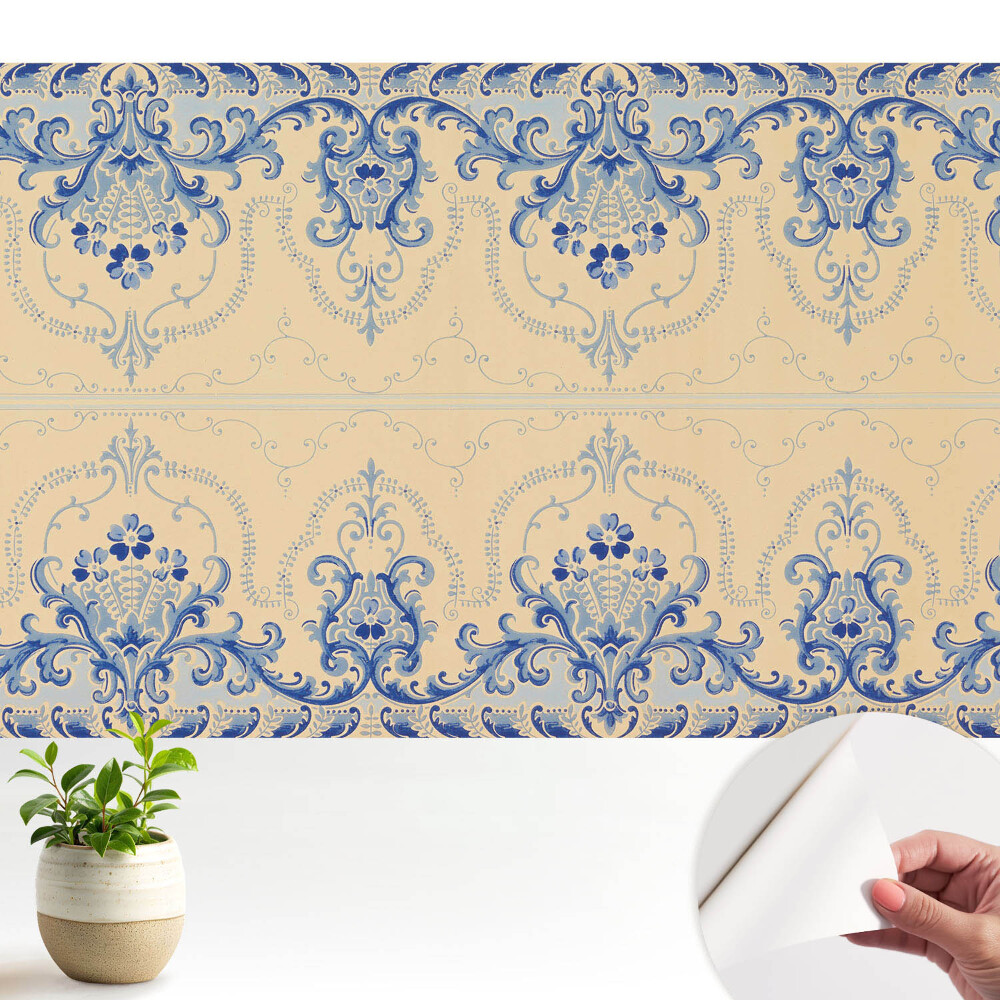 Tapeta s klasickým ornamentálnym vzorom v elegantnej modrej