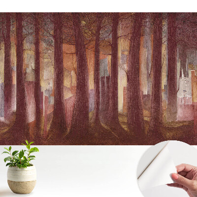 Tapeta s lesom a abstraktnými budovami v pozadí