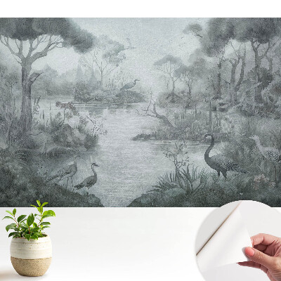 Luxusná tapeta s motívom tajomnej lesnej krajiny pri jazere