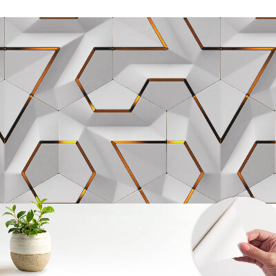Tapeta do obývačky s geometrickým vzorom šesťuholníkov so žltými akcentmi