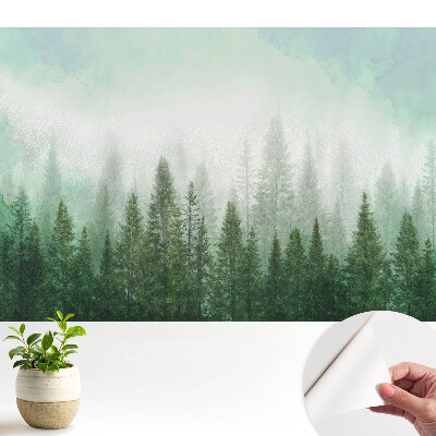 Tapeta do obývačky s motívom lesnej krajiny a obrysom vlka