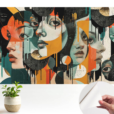 Tapeta s abstraktnými tvárami v sýtych farbách