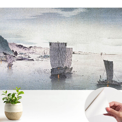 Tapeta do obývačky Plachetnice na pokojnej vodnej ploche medzi kopcami