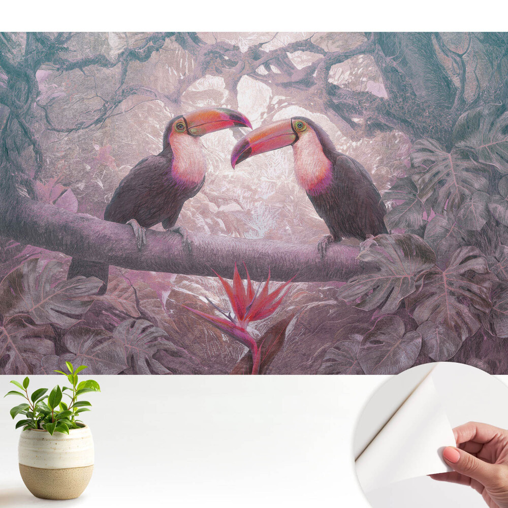 Tapety na stenu samolepiace Farebné tukany v tropickej džungli