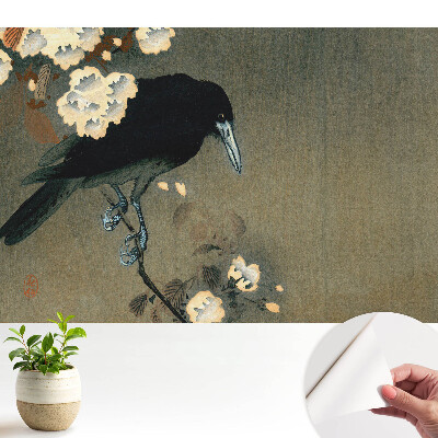 Tapeta do obývačky s motívom japonského vtáka v kvetoch
