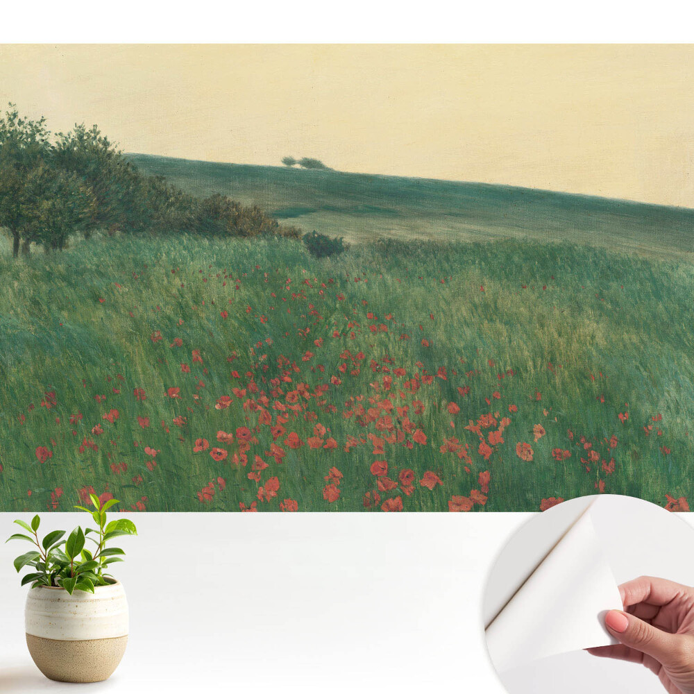 Tapeta do obývačky Rustikálna lúka plná makov a stromov