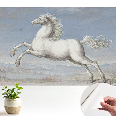Tapety na stenu samolepiace s motívom bieleho koňa v dynamickom skoku
