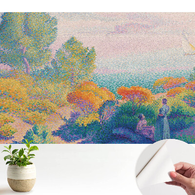 Tapeta do obývačky s impresionistickou prímorskou scénou v bledých farbách