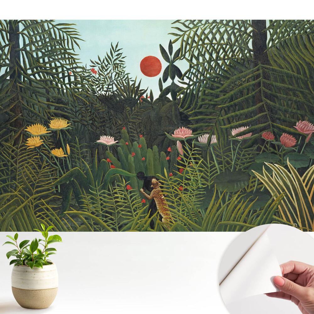 Luxusná tapeta Tropická džungľa s červeným slnkom