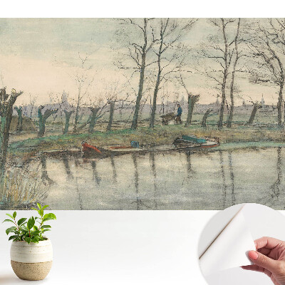 Luxusná tapeta Krajina s riekou a alejou stromov