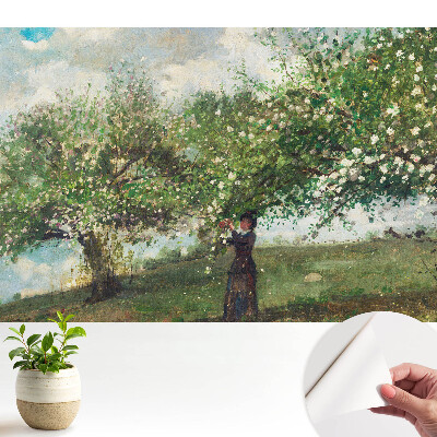 Luxusná tapeta s motívom stromu s kvetmi a postavou ženy