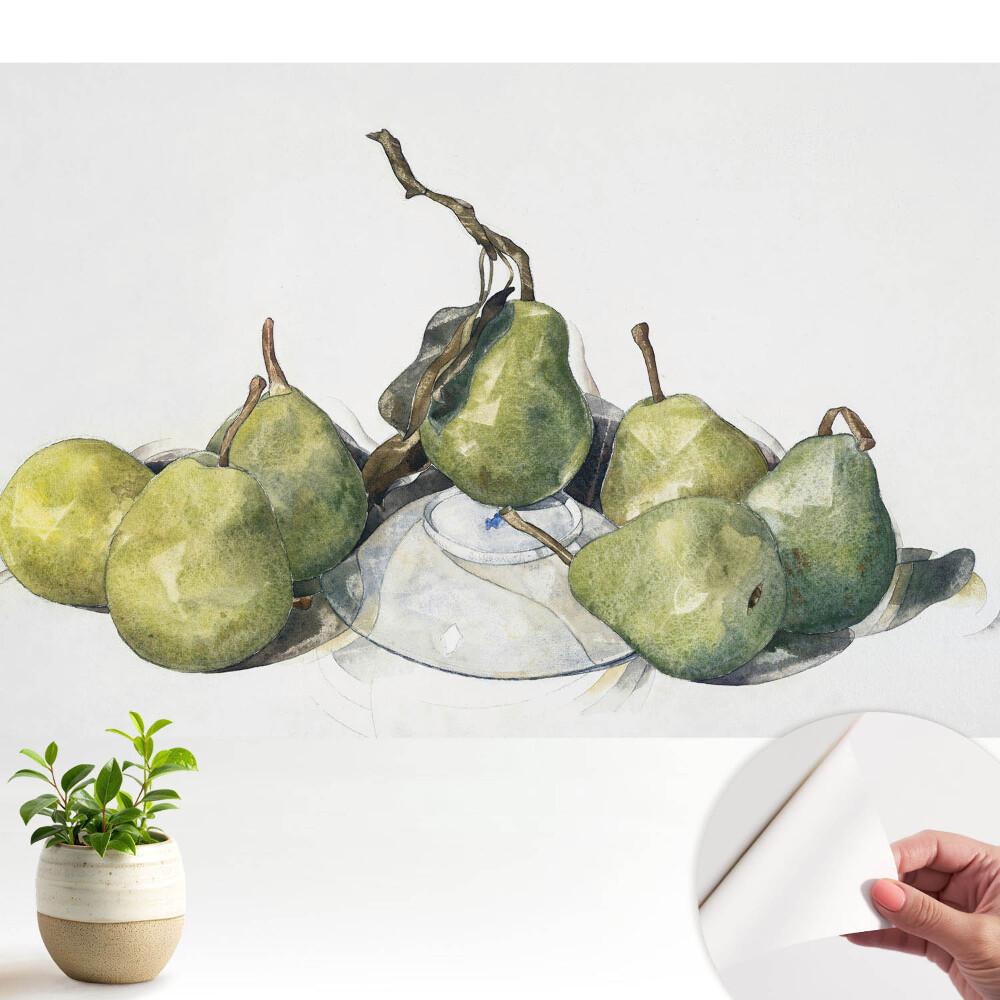 Tapety na stenu samolepiace Akvarelové hrušky na tanieri