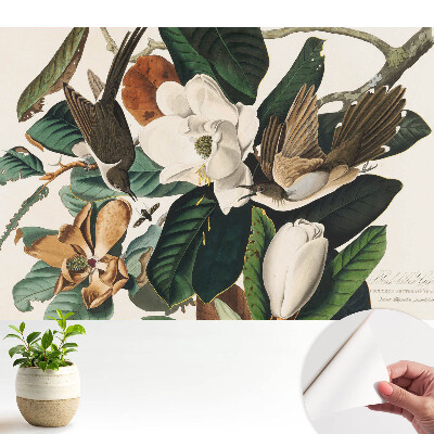 Luxusná tapeta s motívom magnólií a vtákov v klasickej harmónii