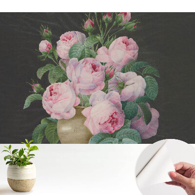 Tapeta na stenu samolepiaca s motívom ružových ruží vo sivej váze