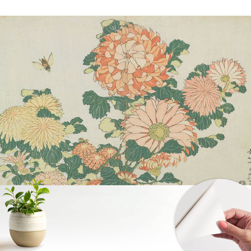 Tapeta do obývačky Kvety chryzantémy, včela, harmónia