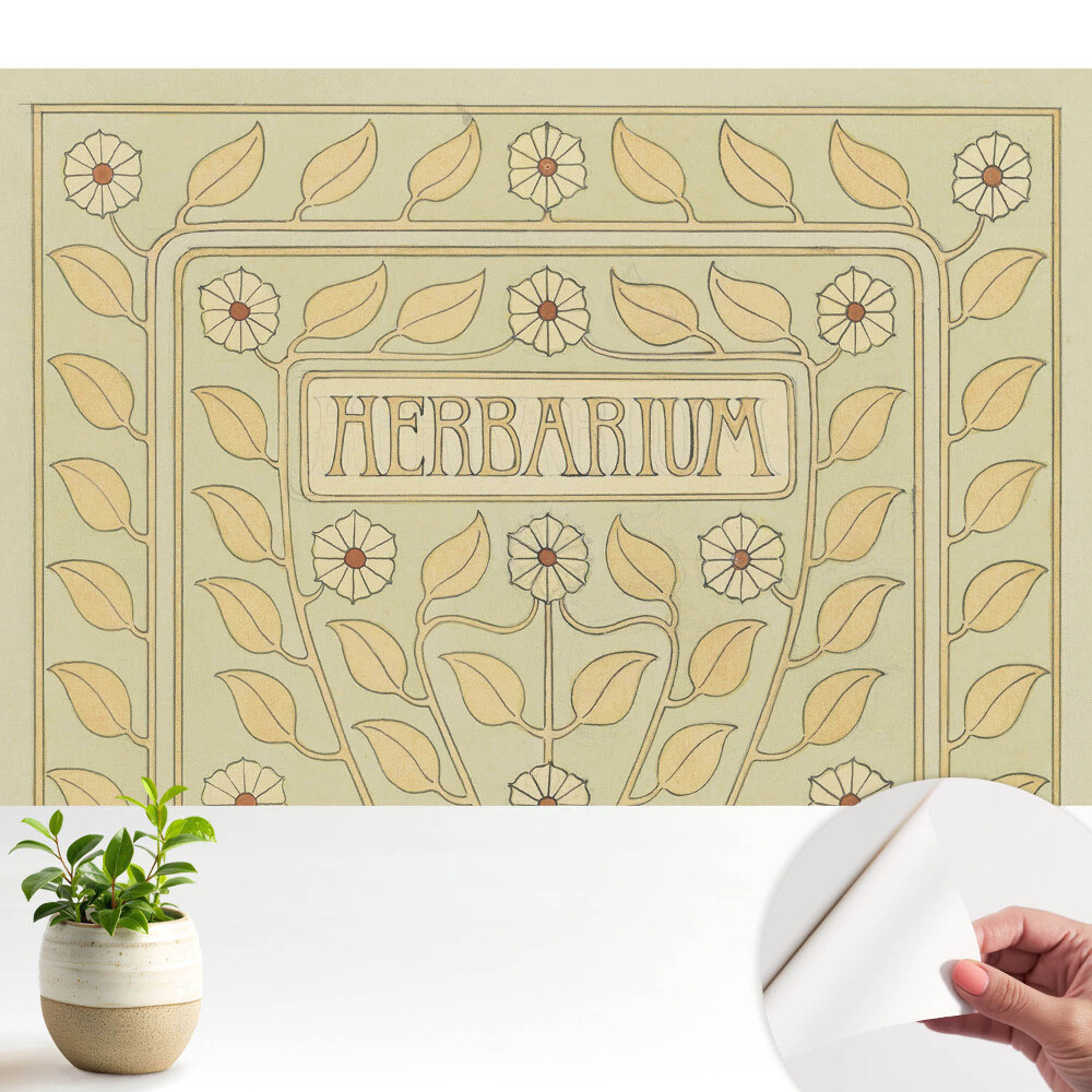 Luxusná tapeta so secesným rastlinným motívom s nápisom „Herbarium”