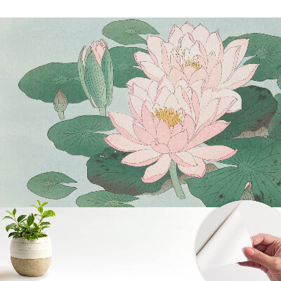 Tapety na stenu samolepiace Lotosové kvety na zelených listoch
