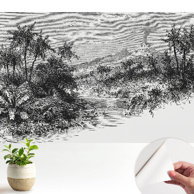 Tapety na stenu samolepiace Tropické rytie so sopkou