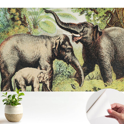 Luxusná tapeta Rodina slonov na pozadí džungle