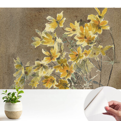 Luxusná tapeta s motívom žltých kvetov na hnedom pozadí