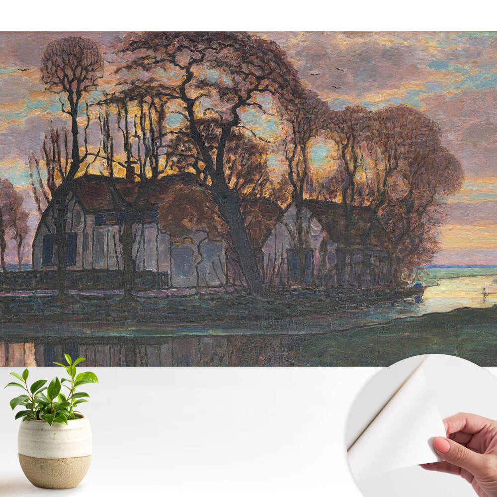 Tapeta Zapadajúce slnko stromy rieka pokoj