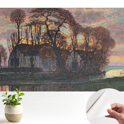 Tapeta Zapadajúce slnko stromy rieka pokoj