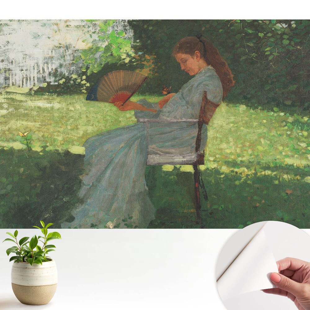 Tapeta Žena s ventilátorom v záhrade cíti harmóniu