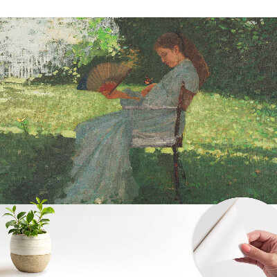 Tapeta Žena s ventilátorom v záhrade cíti harmóniu