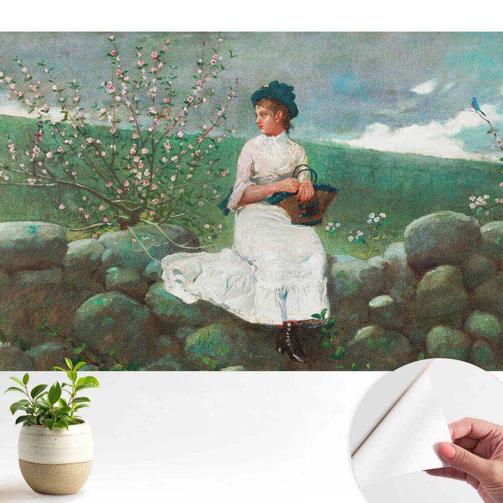 Tapety na stenu samolepiace Kvety a dievča na stene