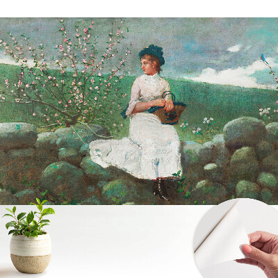 Tapety na stenu samolepiace Kvety a dievča na stene
