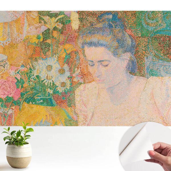 Luxusná tapeta Premýšľavá žena obklopená kvetmi