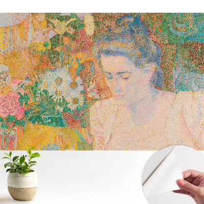 Luxusná tapeta s motívom premýšľavej ženy obklopenej kvetmi