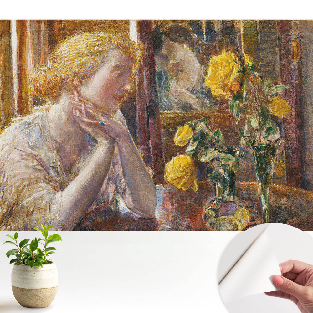 Tapety na stenu samolepiace Zamyslená silueta a farebné kvety