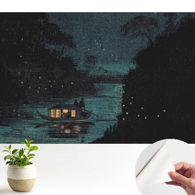 Tapety na stenu samolepiace Nočná loď obklopená svetluškami