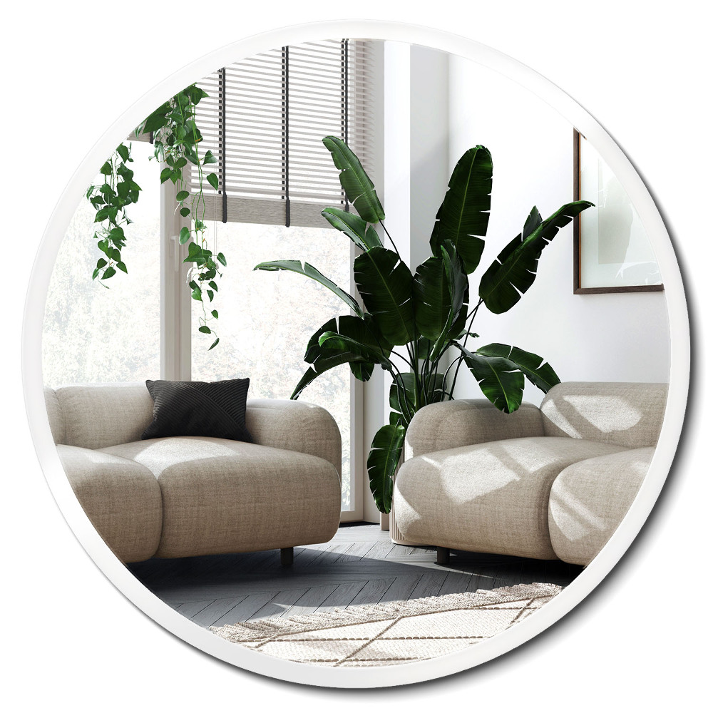 Okrúhle zrkadlo s bielym rámom