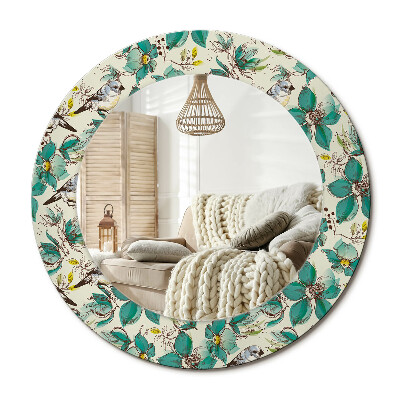 Dekoračné zrkadlo na stenu Kvety a vtáky