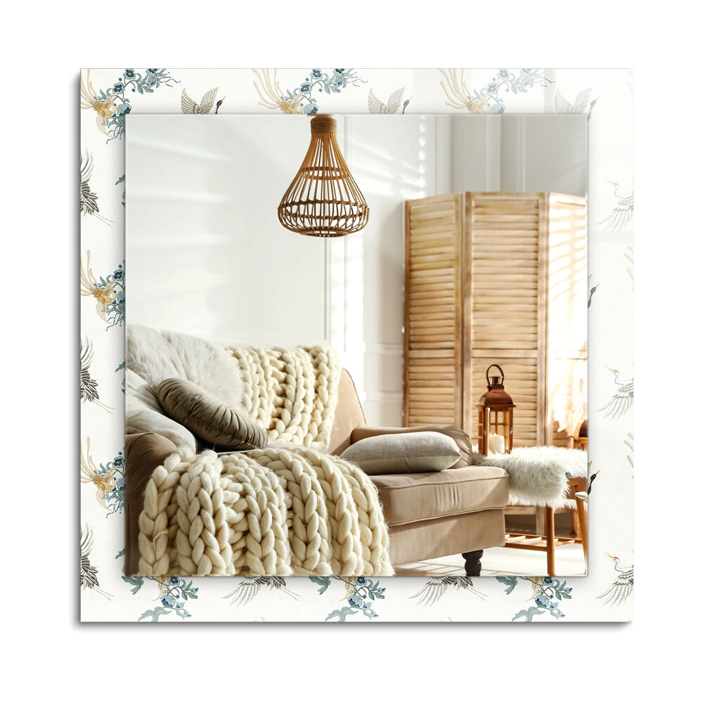 Obdĺžnikové dekoračné zrkadlo Vtáky a kvety